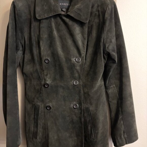 Express XS Dark Chocolate Brown Suede Women's Double Breasted Trench Coat 29" - Picture 1 of 11